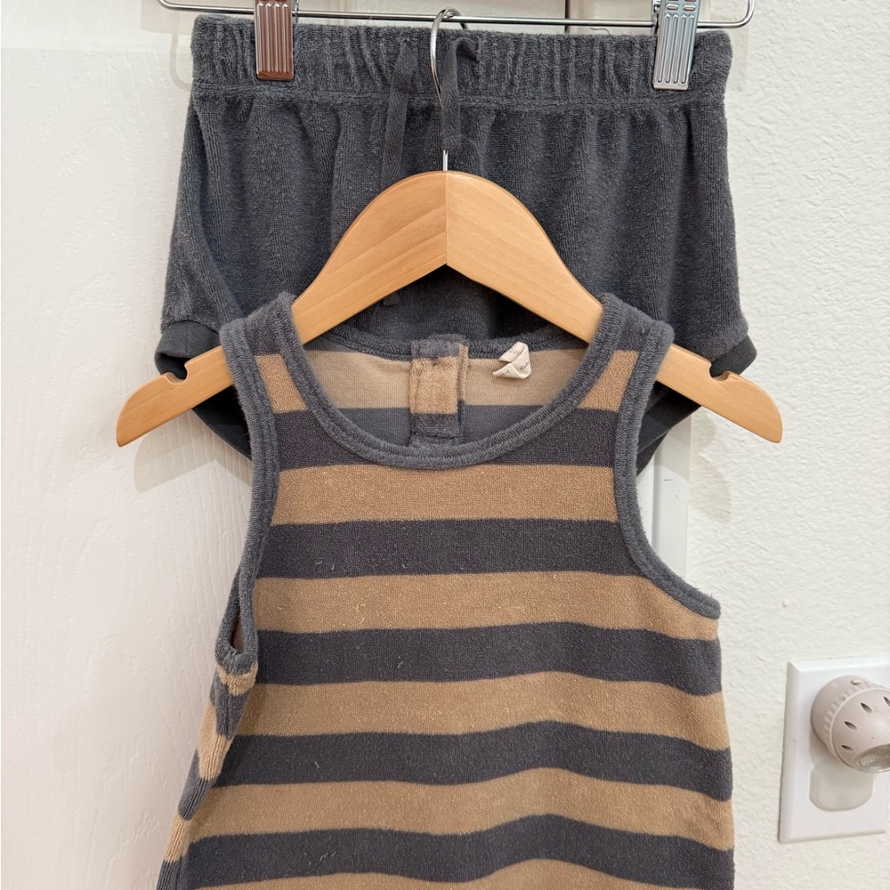 Quincy Mae boys Striped Gray and Tan Kids Tank Top and Shorts Set